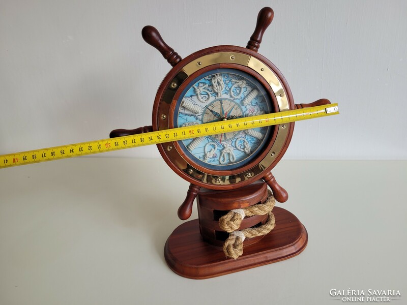 Retro vitorlás hajó fa hajókormány kormánykerék alakú óra hajós dekoráció