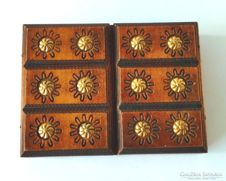 Vintage wood - bronze inlaid jewelery box or card box