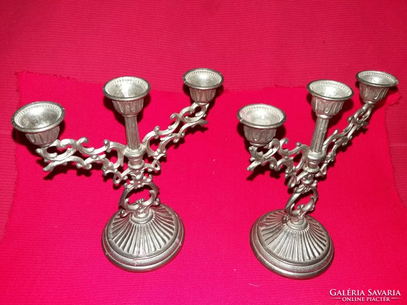 Antique metal table 3-prong candelabra candle holder pair together 15 x 12 cm / pc as shown in the pictures