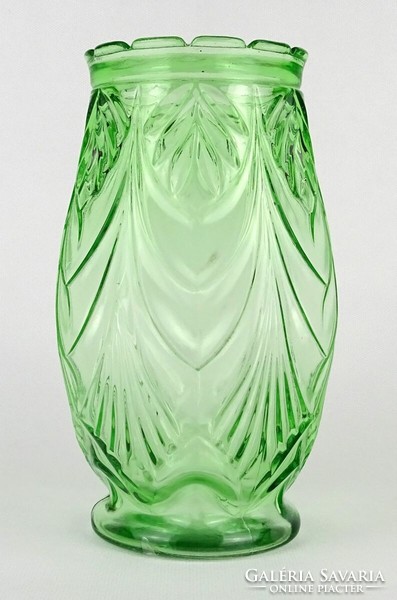 1O435 Mid century zöld préselt üveg váza 19.5 cm