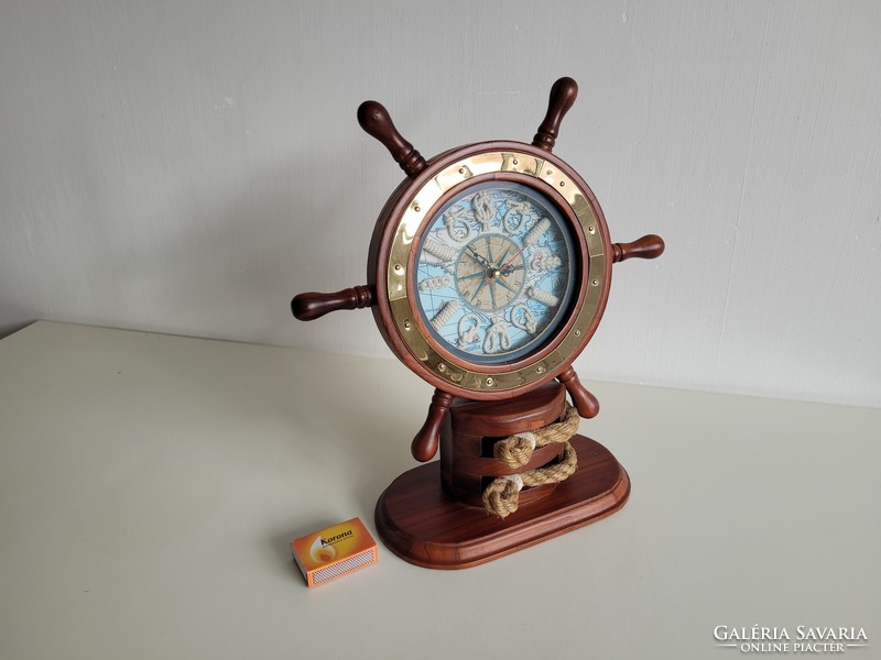 Retro vitorlás hajó fa hajókormány kormánykerék alakú óra hajós dekoráció