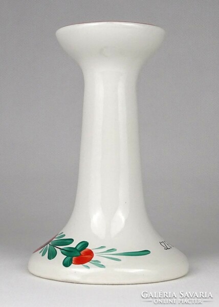 1O470 old Szeged hand-painted white industrial art ceramic candle holder 14.5 Cm
