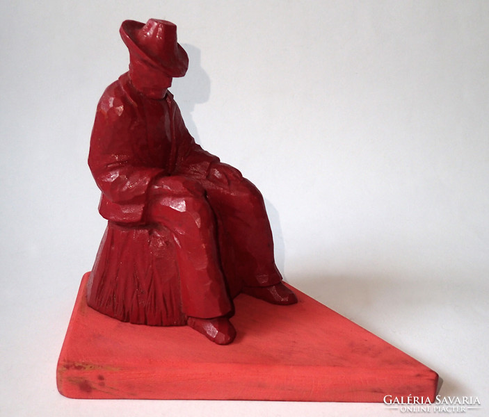 Folk carving sculpture carved folk art woodcarving wooden figure male shepherd with hat