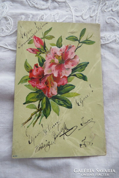 Art Nouveau litho/lithographic postcard/greeting card pink flower 1908