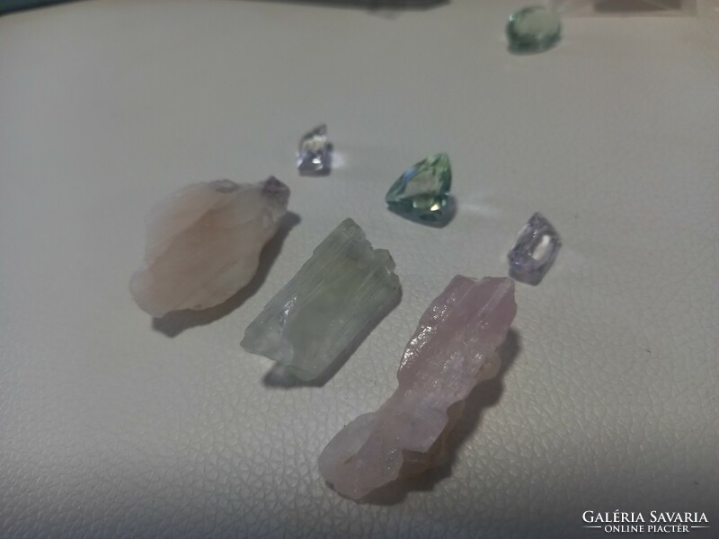 Kunzite gemstone collection raw and polished nuggets from Zambia 6 pcs