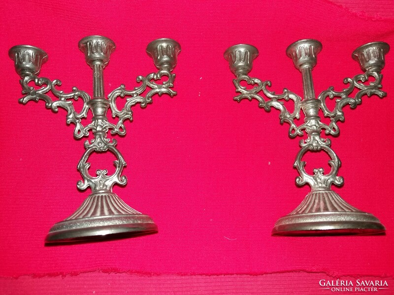 Antique metal table 3-prong candelabra candle holder pair together 15 x 12 cm / pc as shown in the pictures