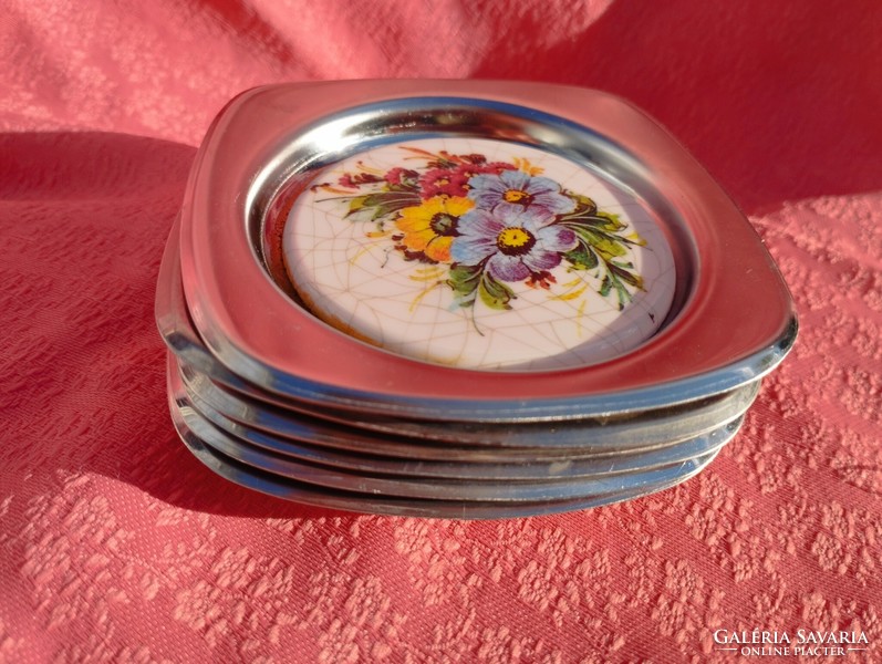Metal coasters with ceramic inserts, 6 pcs.
