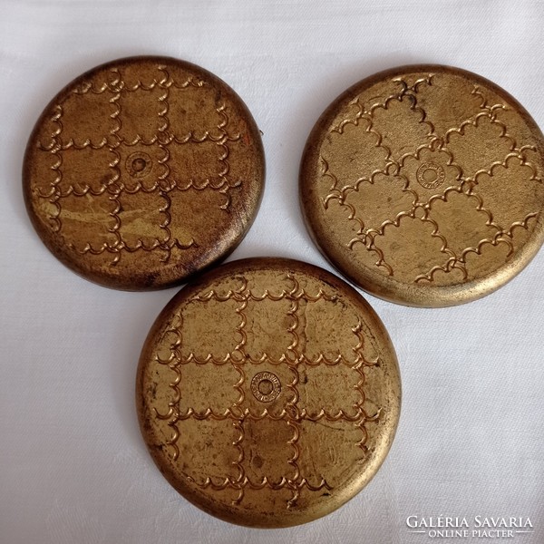 Italian painted / gilded wooden coasters 3 pcs