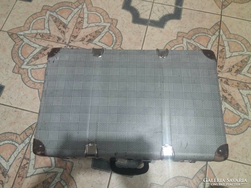 Old, retro, checkered travel suitcase, 60x38 cm