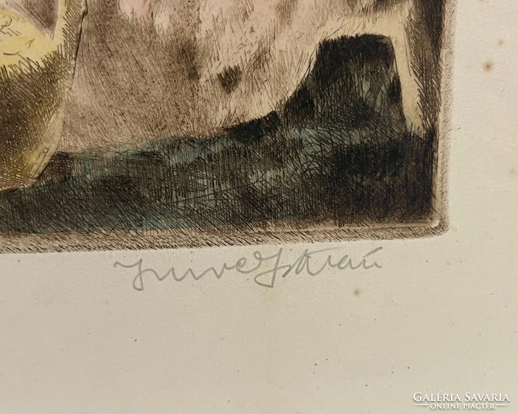 István Imre Id. (1918-1983) on a vineyard /colored etching/ (invoice provided)