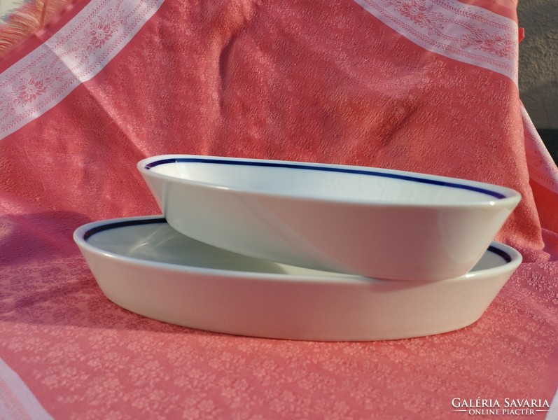 Oval porcelain bowl with blue stripes