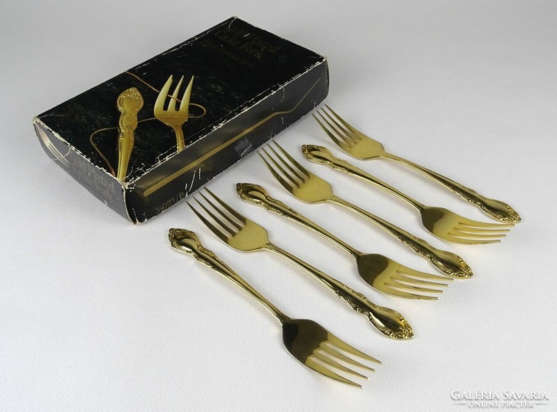 Marked 1O396 gold plated cutlery set in fork set box