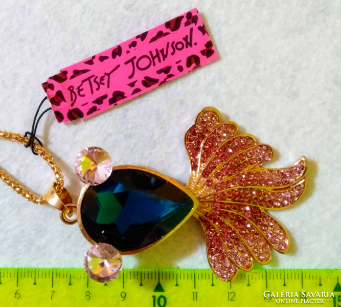 Betsey Johnson 3D Blue Pink Crystal Fish Sweater Necklace 28