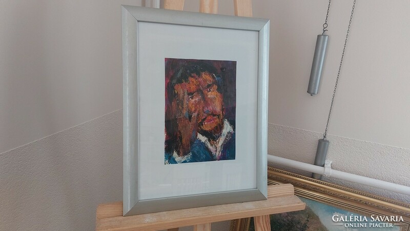 (K) male portrait painting 36x46 cm with frame