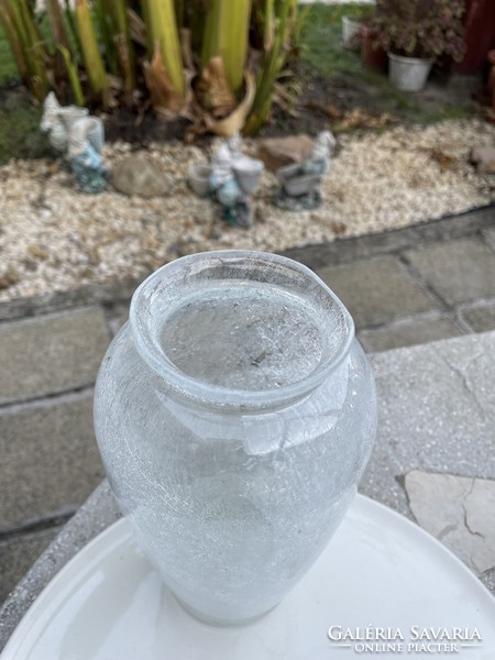Retro ritkább fehér váza repesztett Gyönyörű  Fátyolüveg fátyol karcagi berekfürdői üveg