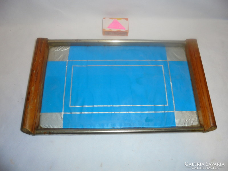 Old metal-wood-glass tray