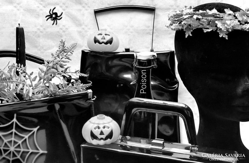 Régi ridikül fekete vintage táska 3 db Halloween parti kellék