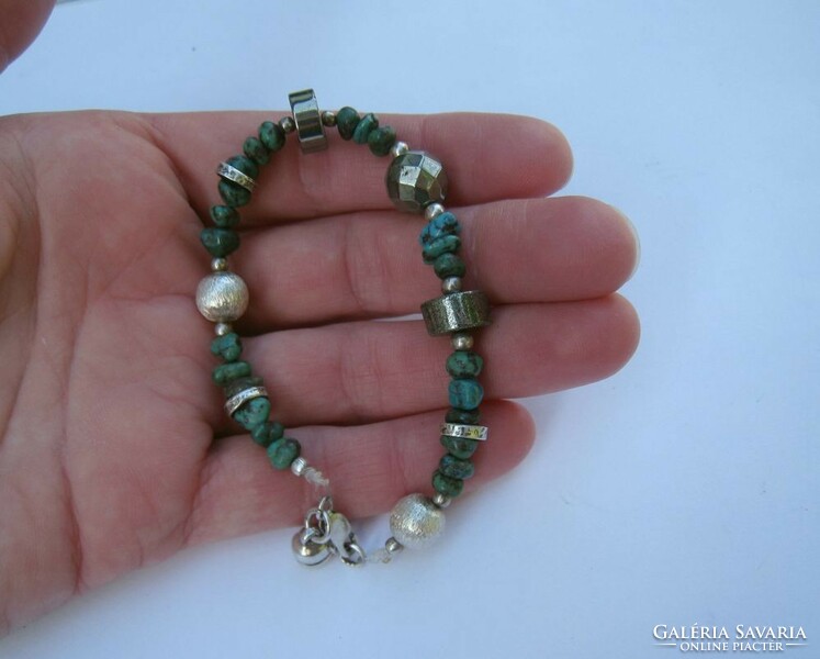 Silver bracelet with turquoise and pyrite stones