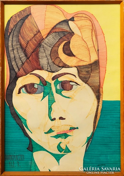 Hornyánszky Gyula (1924 - 1995) Női Fej 1972 c festménye Eredeti Garanciával!