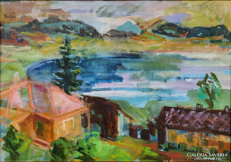 Freytag Zoltán (1901 - 1983) Tihanyi Belső Tó c Képcsarnokos festménye Eredeti Garanciával!