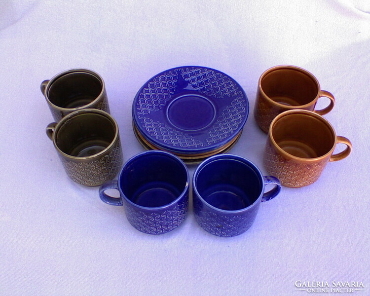 Blue-green-brown ceramic coffee set