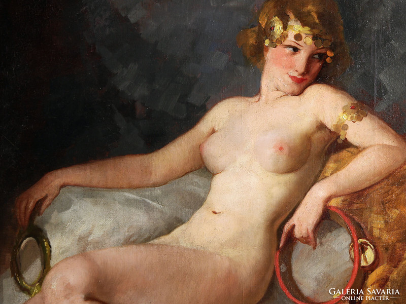 Mária Szánthó (1897-1998) female nude with rattle drum 92x72cm | oriental fantasy