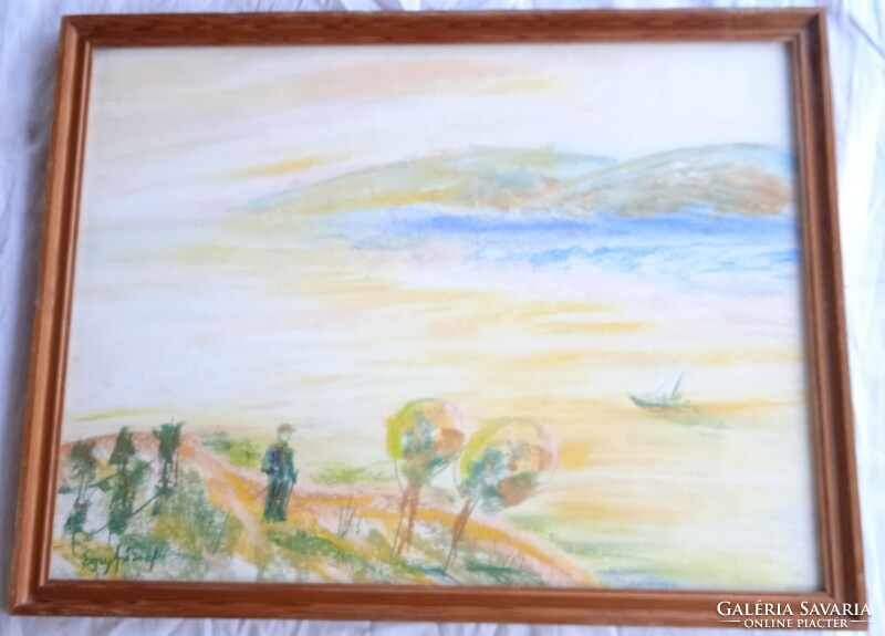 Balaton landscape, pastel painting marked egry