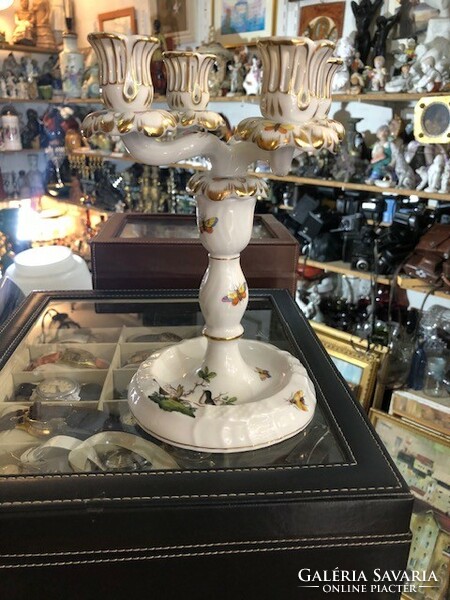 Herendi Rothschild mintás porcelánnégy ágú gyertyatartó, 23 cm-es