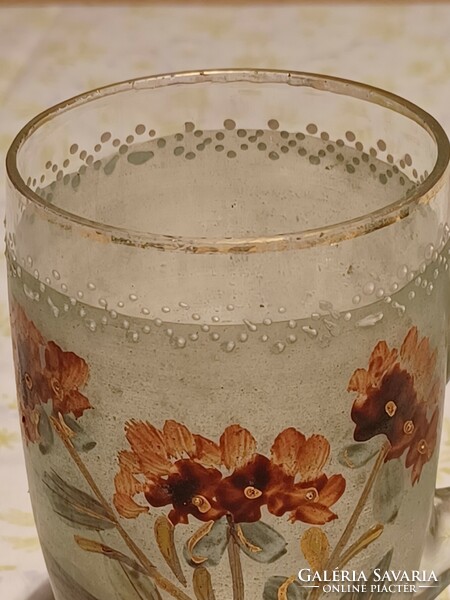 Hand painted old small glass cup