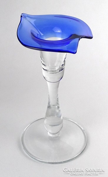 1O480 Színezett kék fújt üveg gyertyatartó 18 cm