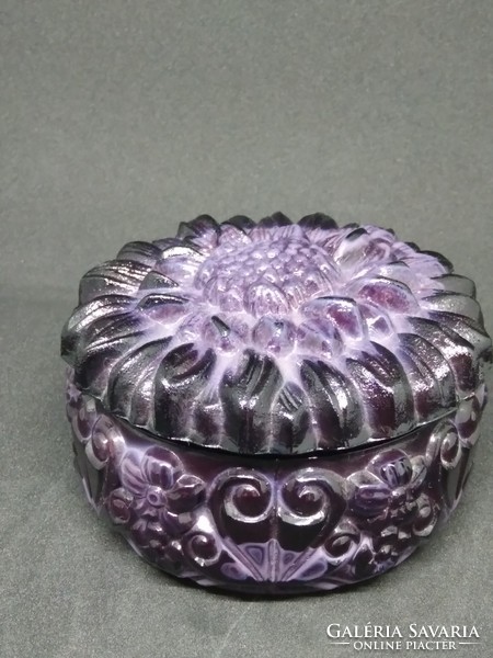 Art deco malachite or glass bonbonier, jewelry holder - rare color