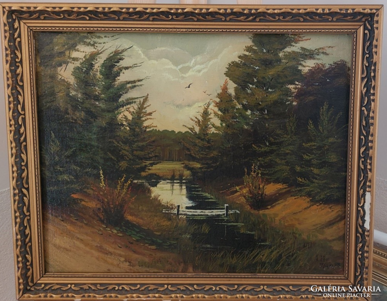 (K) beautiful signed landscape painting by András Isap 56x46 cm with frame