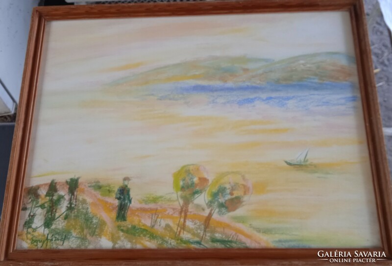 Balaton landscape, pastel painting marked egry