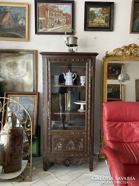 Kisméretű Antik Francia Barokk Faragott Könyves szekrény