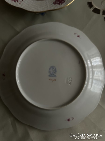 Apponyi Herend pink cake plates with purple pattern 6 pcs