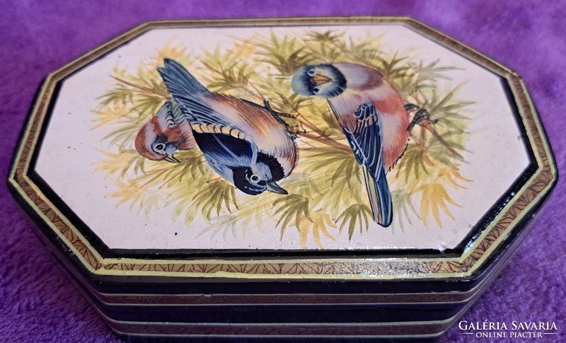 Antique lacquer box with birds, lacquered wooden gift box 3. (M4142)