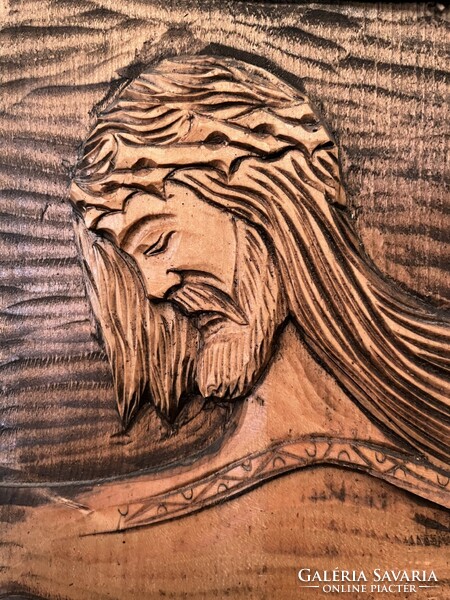 Krisztus fafaragás, egyházi falikép, plakett