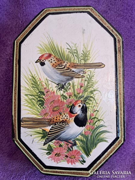 Antique lacquer box with birds, lacquered wood gift box 4 (m4143)