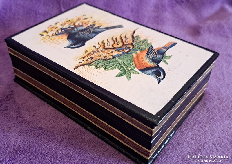Antique lacquer box with birds, lacquered wooden gift box 7. (M4146)