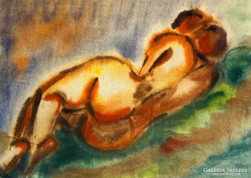 Unknown painter: nude model on the mat /watercolor cardboard/ (invoice provided)
