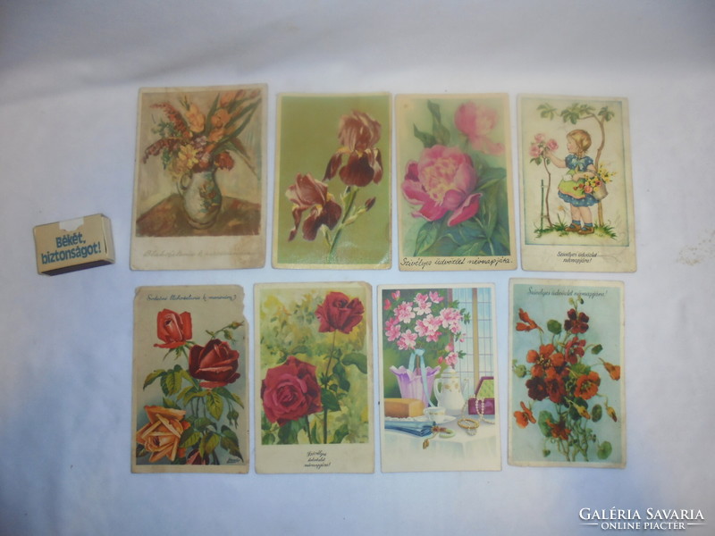 Eight pieces of old postcards, greeting cards - together