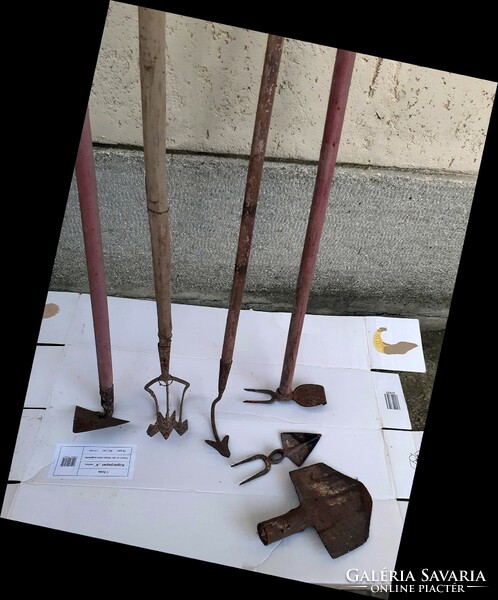 6 old wrought iron garden tools