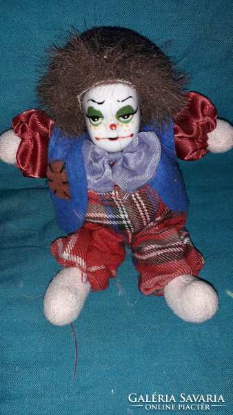 Old textile clown doll figure with porcelain head 16 cm, good condition according to the pictures