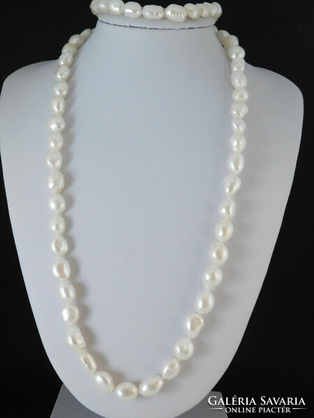 14K gold pearl necklace and bracelet set with 8.5-10mm pearls