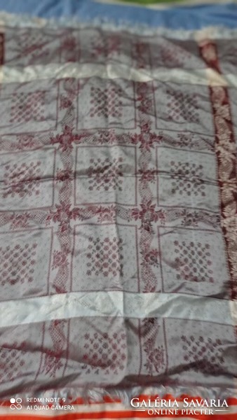 Vintage, old folk fringed burgundy-silver silk? Shawl, Austrian women's scarf