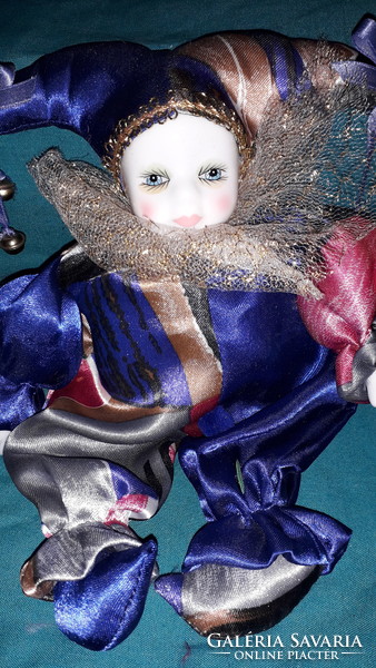 Old Venetian carnival clown doll figure with porcelain head 28 cm, good condition according to the pictures