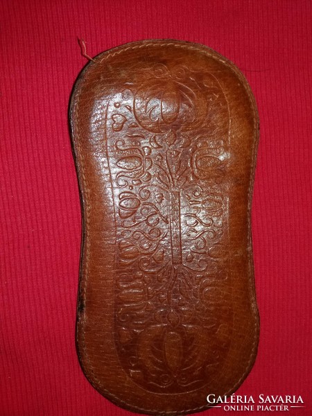 Old Polish felt-lined glasses case with leather decoration, as shown in the pictures