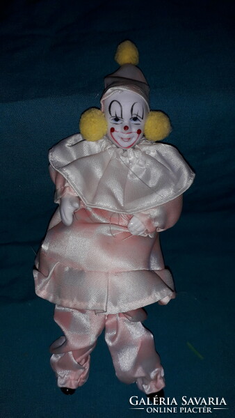 Old textile with porcelain head - wire frame circus clown doll figure 18 cm, good condition according to the pictures