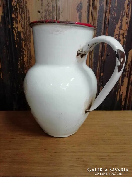 Wine jug, enameled spout, water jug, early 20th century as decoration, flower pattern jug