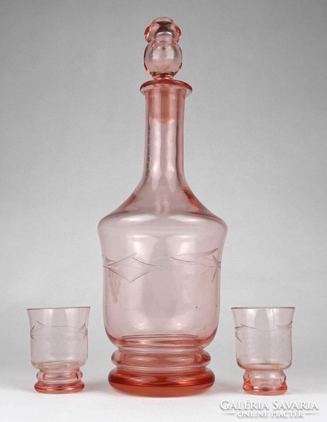 1O434 old pink blown glass cognac set